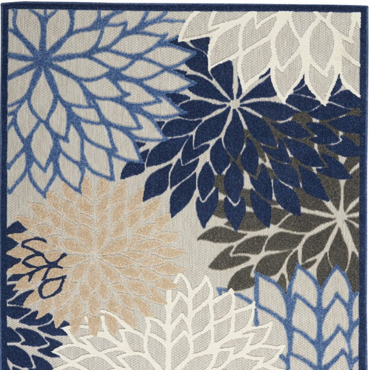 4' X 6' Blue And Gray Floral Indoor Outdoor Area Rug - Homeroots