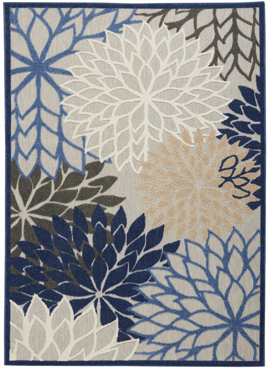 6' X 9' Blue And Gray Floral Indoor Outdoor Area Rug - Homeroots