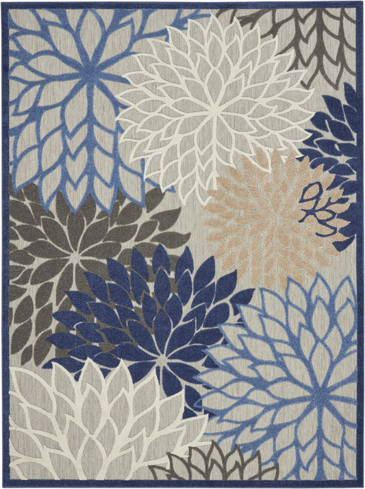 7' X 10' Blue And Gray Floral Indoor Outdoor Area Rug - Homeroots