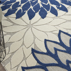 8' X 11' Ivory And Blue Floral Indoor Outdoor Area Rug - Homeroots