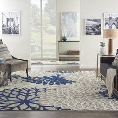 8' X 11' Ivory And Blue Floral Indoor Outdoor Area Rug - Homeroots