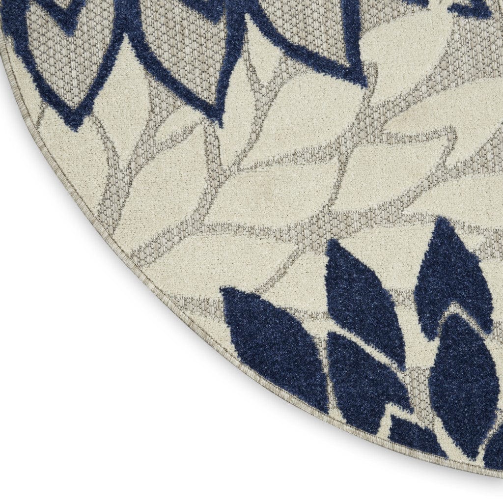 8' Round Ivory And Blue Round Floral Indoor Outdoor Area Rug - Homeroots