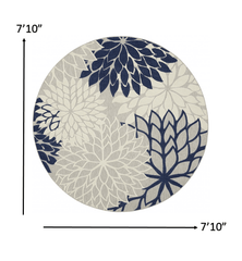 8' Round Ivory And Blue Round Floral Indoor Outdoor Area Rug - Homeroots