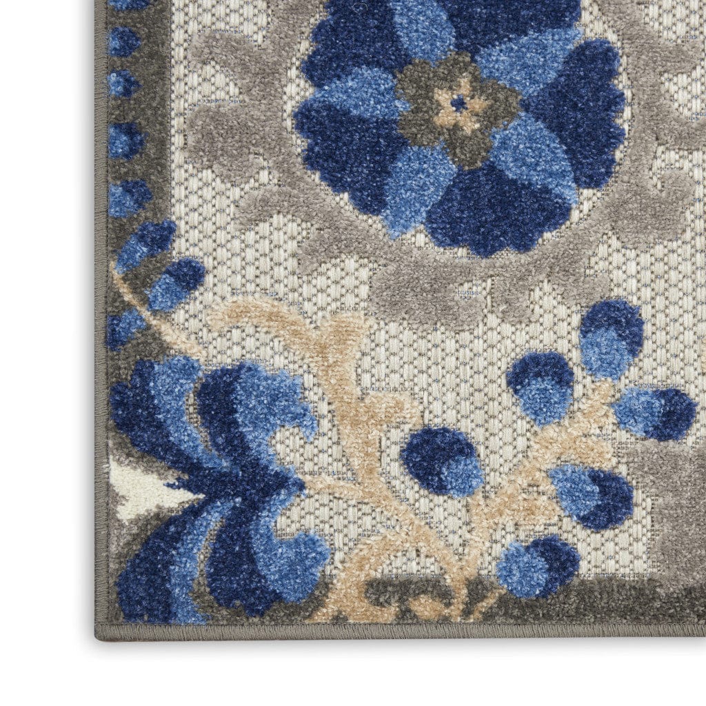 8' X 11' Blue And Gray Floral Indoor Outdoor Area Rug - Homeroots