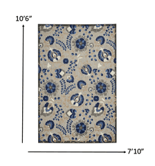 8' X 11' Blue And Gray Floral Indoor Outdoor Area Rug - Homeroots