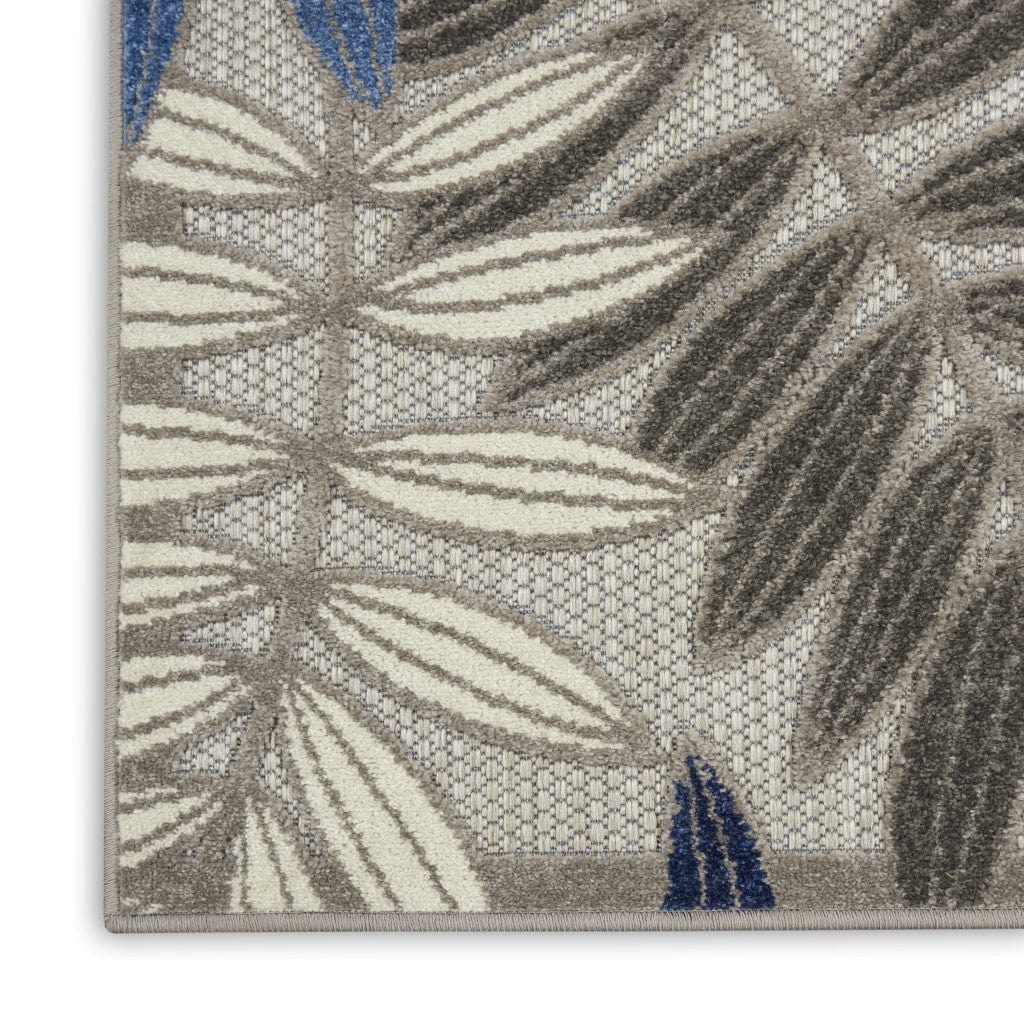 5' X 7' Blue And Gray Floral Stain Resistant Indoor Outdoor Area Rug - Homeroots