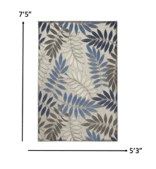 5' X 7' Blue And Gray Floral Stain Resistant Indoor Outdoor Area Rug - Homeroots