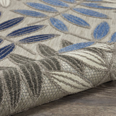 8’ X 11’ Gray And Blue Leaves Indoor Outdoor Area Rug - Homeroots