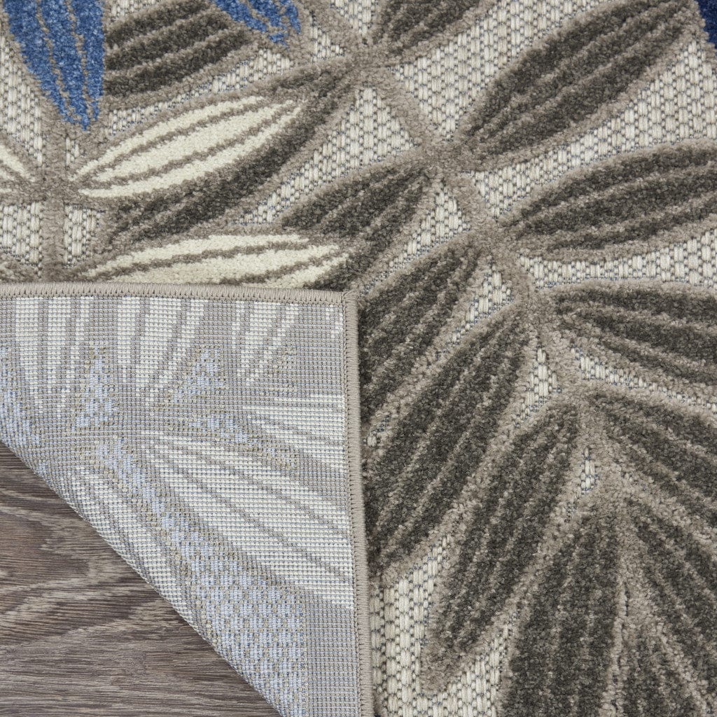 8’ X 11’ Gray And Blue Leaves Indoor Outdoor Area Rug - Homeroots