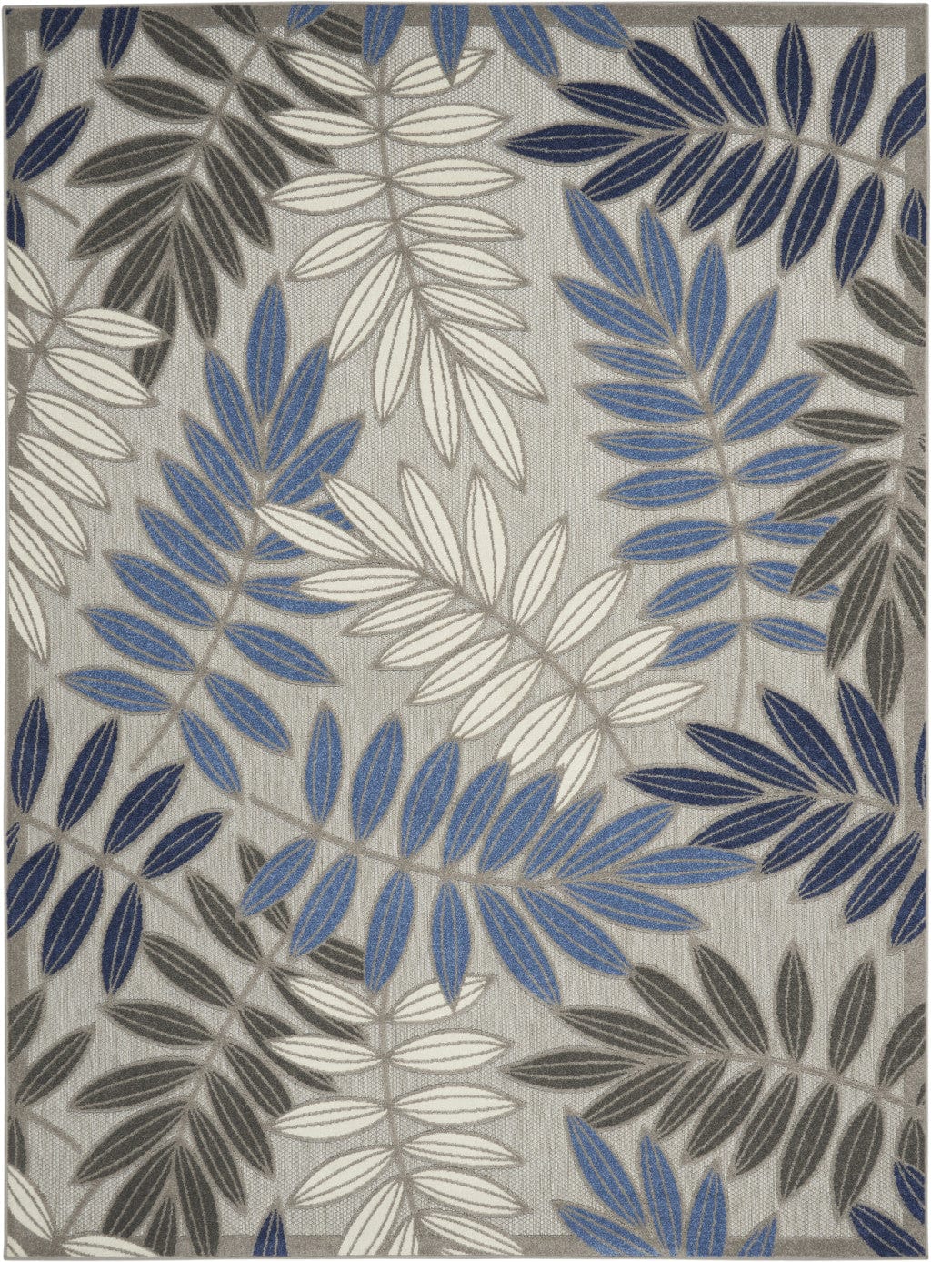 8’ X 11’ Gray And Blue Leaves Indoor Outdoor Area Rug - Homeroots