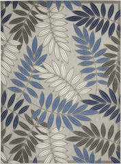 8’ X 11’ Gray And Blue Leaves Indoor Outdoor Area Rug - Homeroots