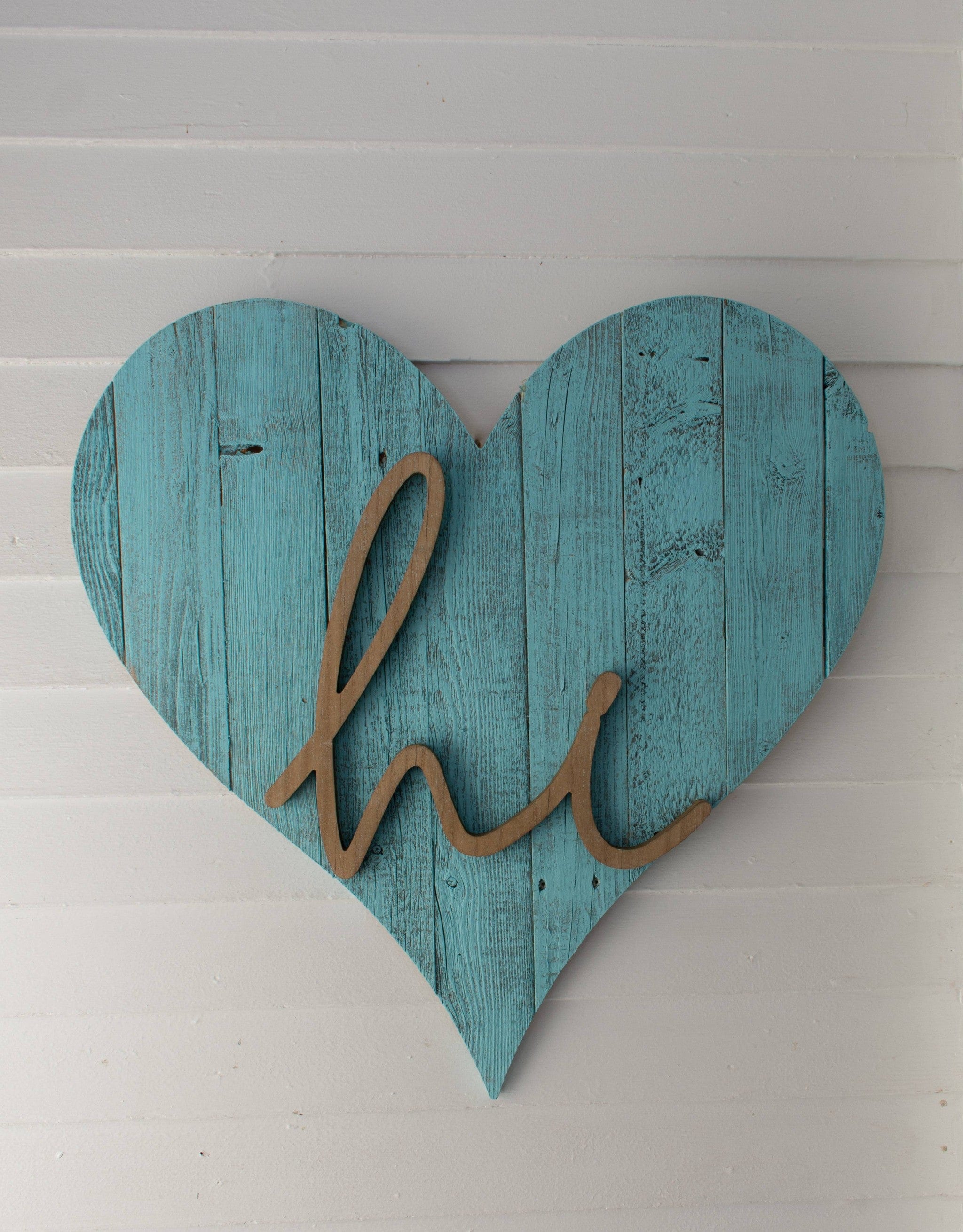 12" Turquoise Reclaimed Wood Heart Wall Decor - Homeroots