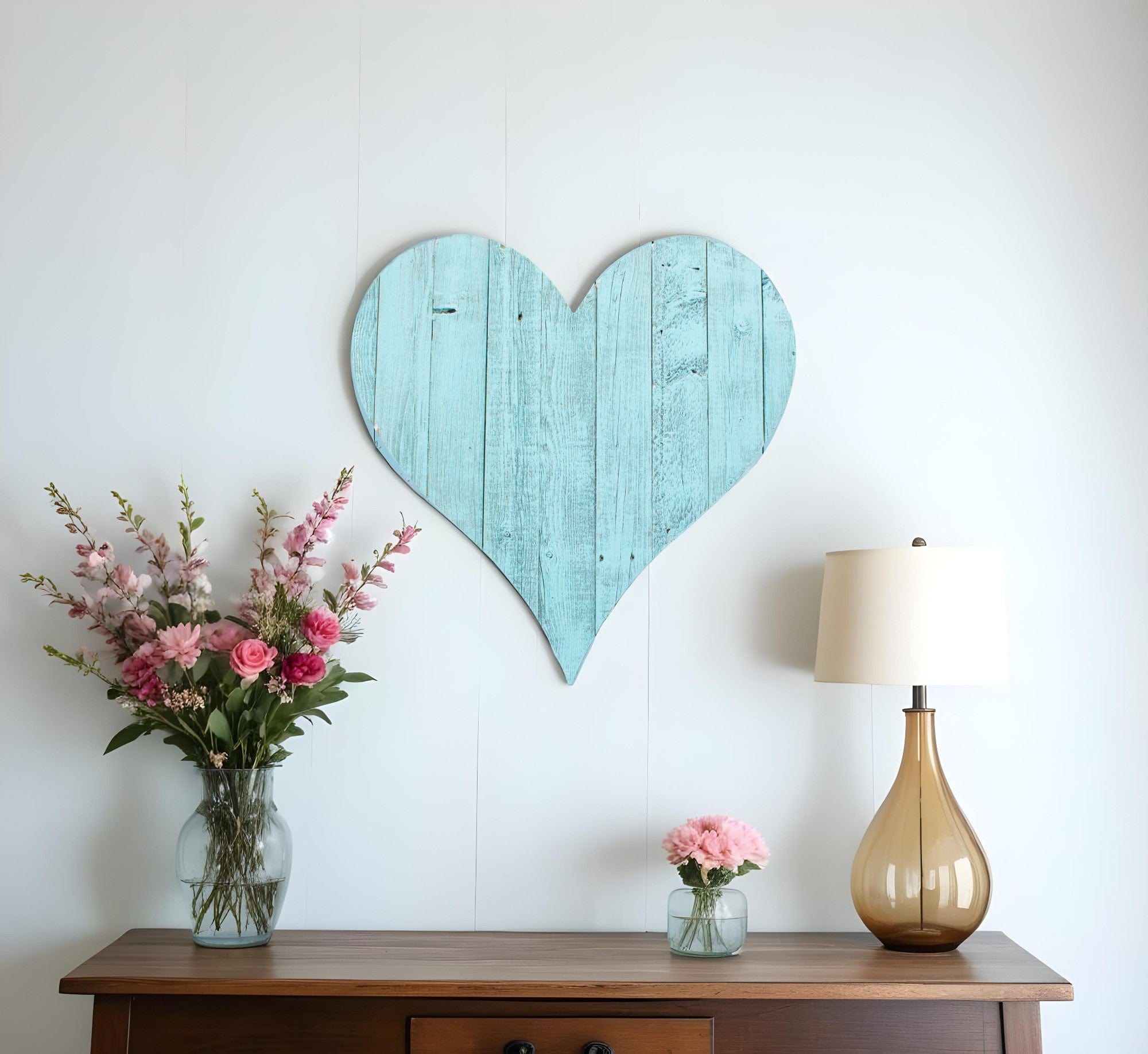 12" Turquoise Reclaimed Wood Heart Wall Decor - Homeroots