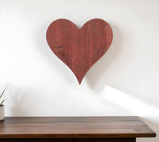 12" Rustic Red Reclaimed Wood Heart Wall Decor - Homeroots