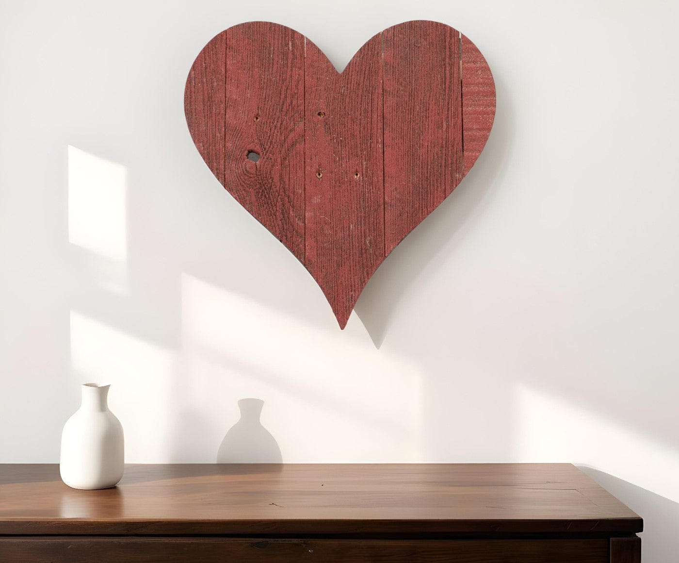 18" Rustic Red Reclaimed Wood Heart Wall Decor - Homeroots