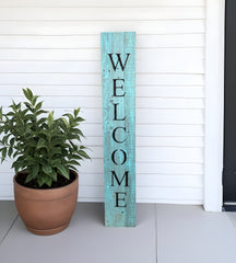 5' Rustic Light Aqua Blue Front Porch Welcome Sign