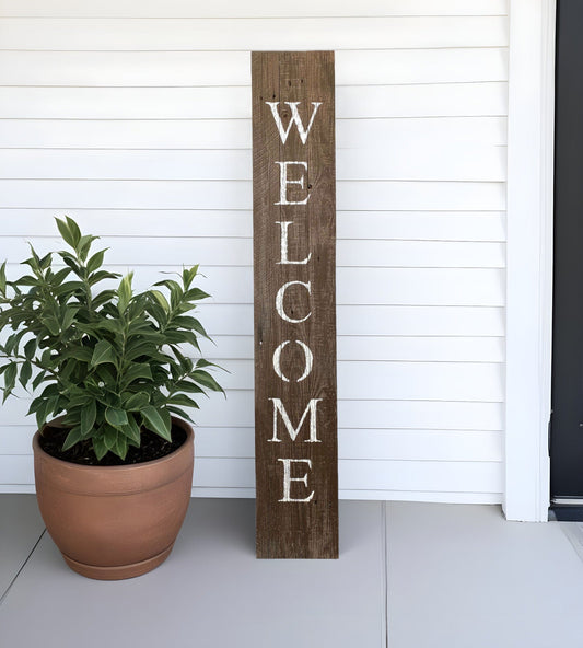 5' Rustic Espresso Brown And White Front Porch Welcome Sign