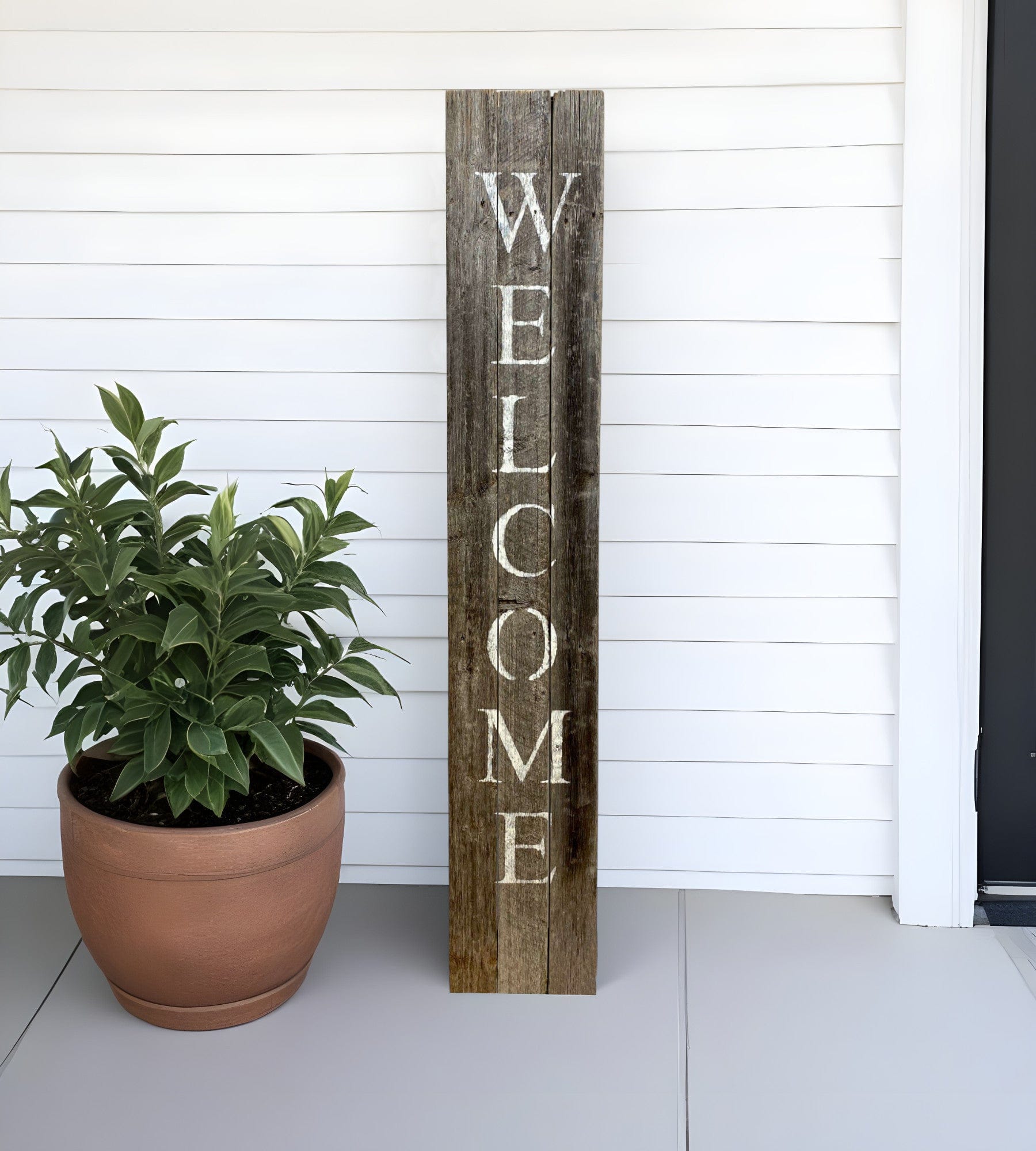 5' Rustic Dark Gray and White Wood Porch Welcome Sign