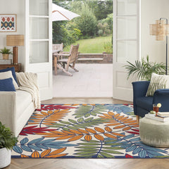 7' X 10' Ivory And Blue Floral Indoor Outdoor Area Rug - Homeroots