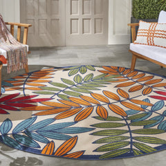 8' Round Ivory And Blue Round Floral Indoor Outdoor Area Rug - Homeroots