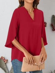 Notched Slit Half Sleeve Blouse Trendsi