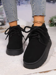 Lace Up Round Neck Platform Suede Boots - Trendsi