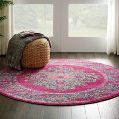 4' Fuchsia Round Power Loom Area Rug