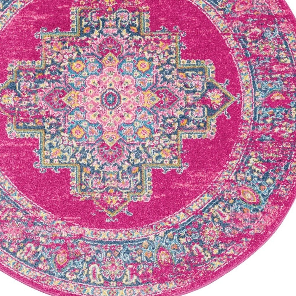 4' Fuchsia Round Power Loom Area Rug