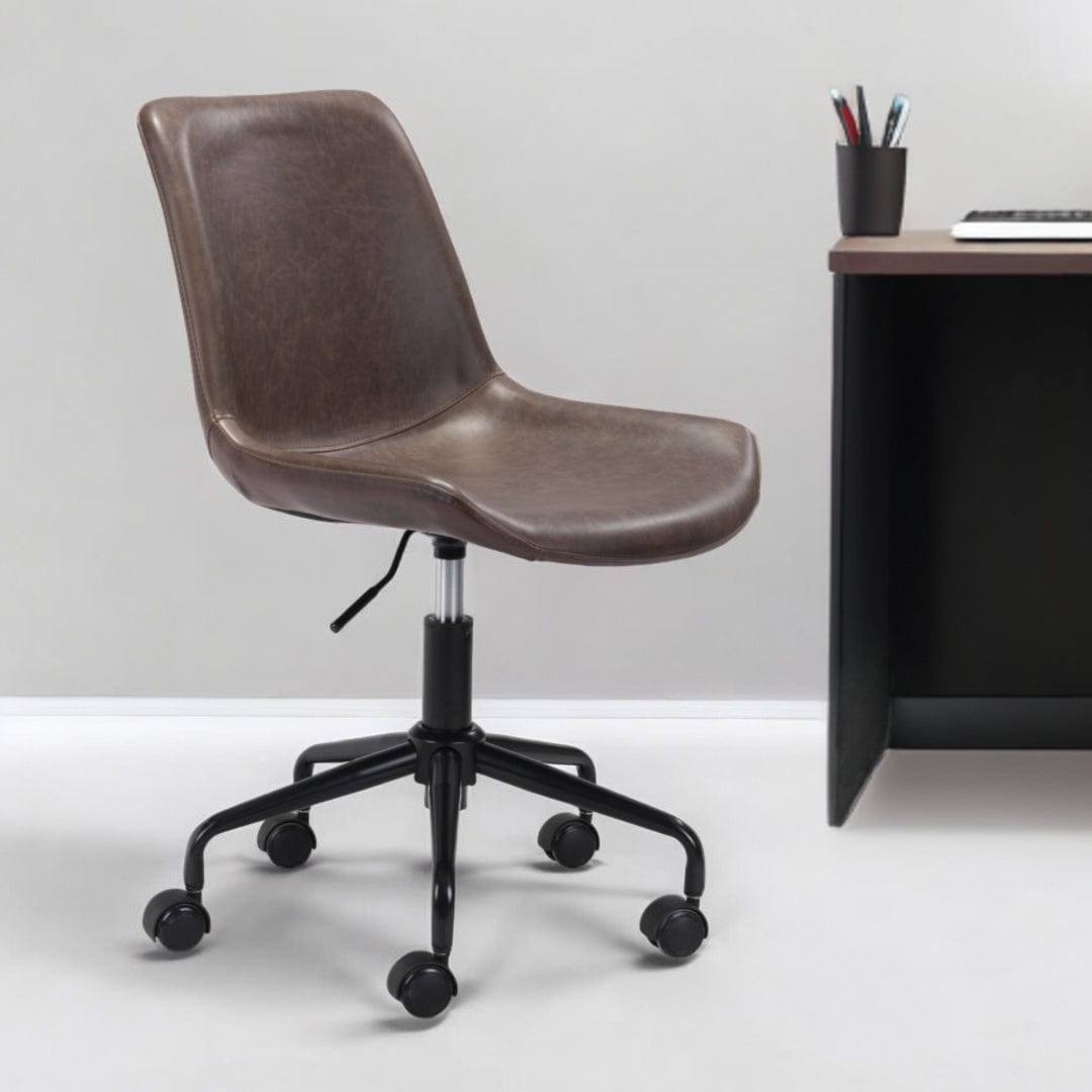 Brown and Black Adjustable Swivel Faux Leather Rolling Office Chair