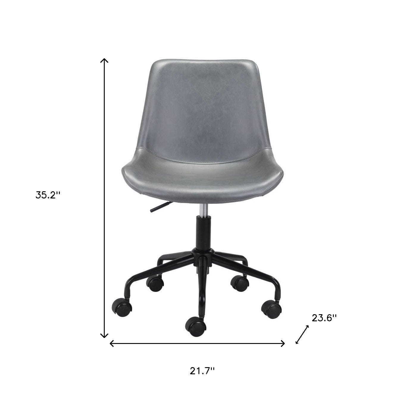 Gray and Black Adjustable Swivel Faux Leather Rolling Office Chair - Homeroots