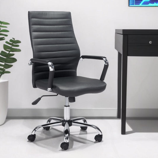 Black and Silver Adjustable Swivel Faux Leather Rolling Conference Office Chair