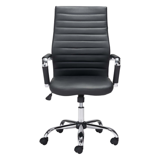 Black and Silver Adjustable Swivel Faux Leather Rolling Conference Office Chair