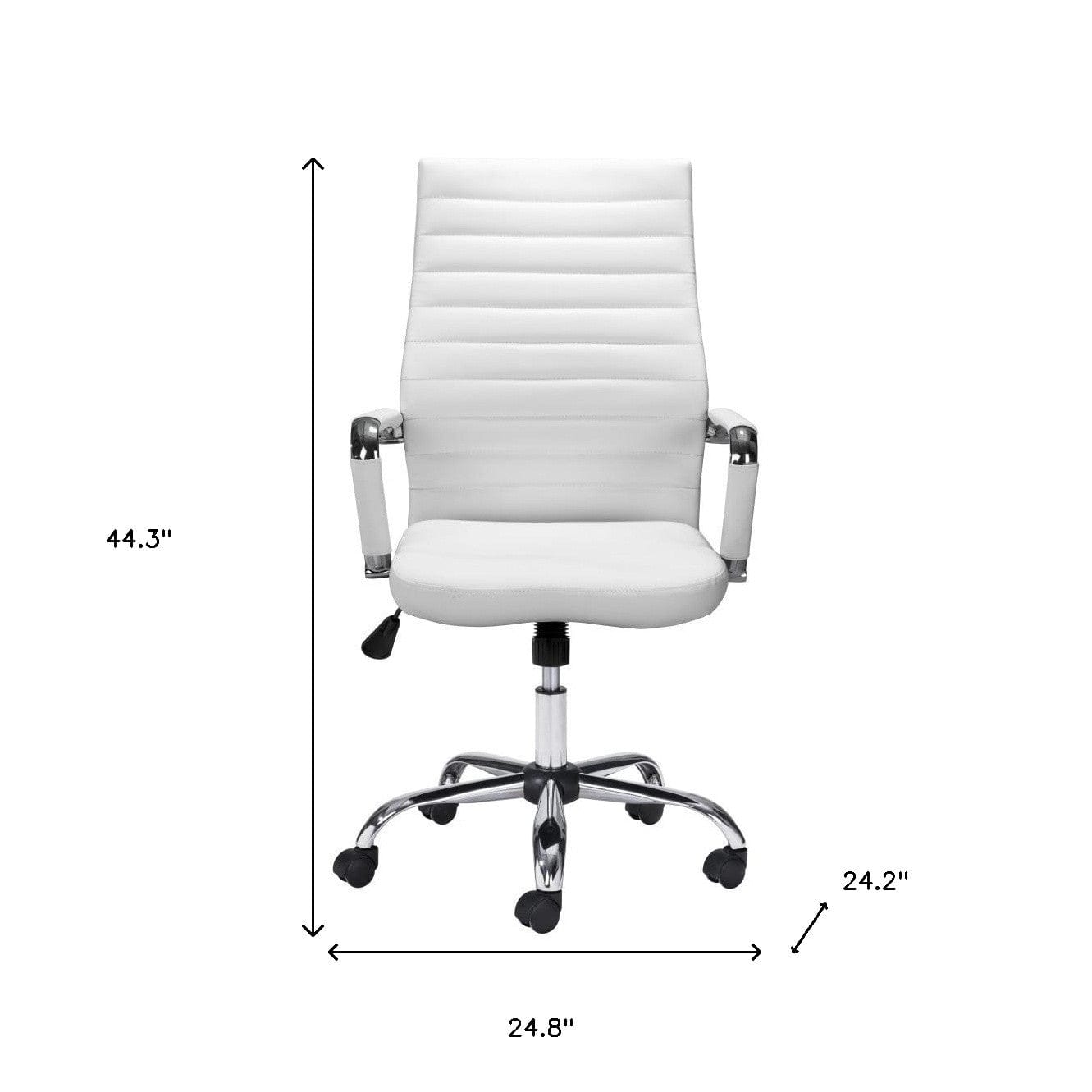 White and Silver Adjustable Swivel Faux Leather Rolling Conference Office Chair