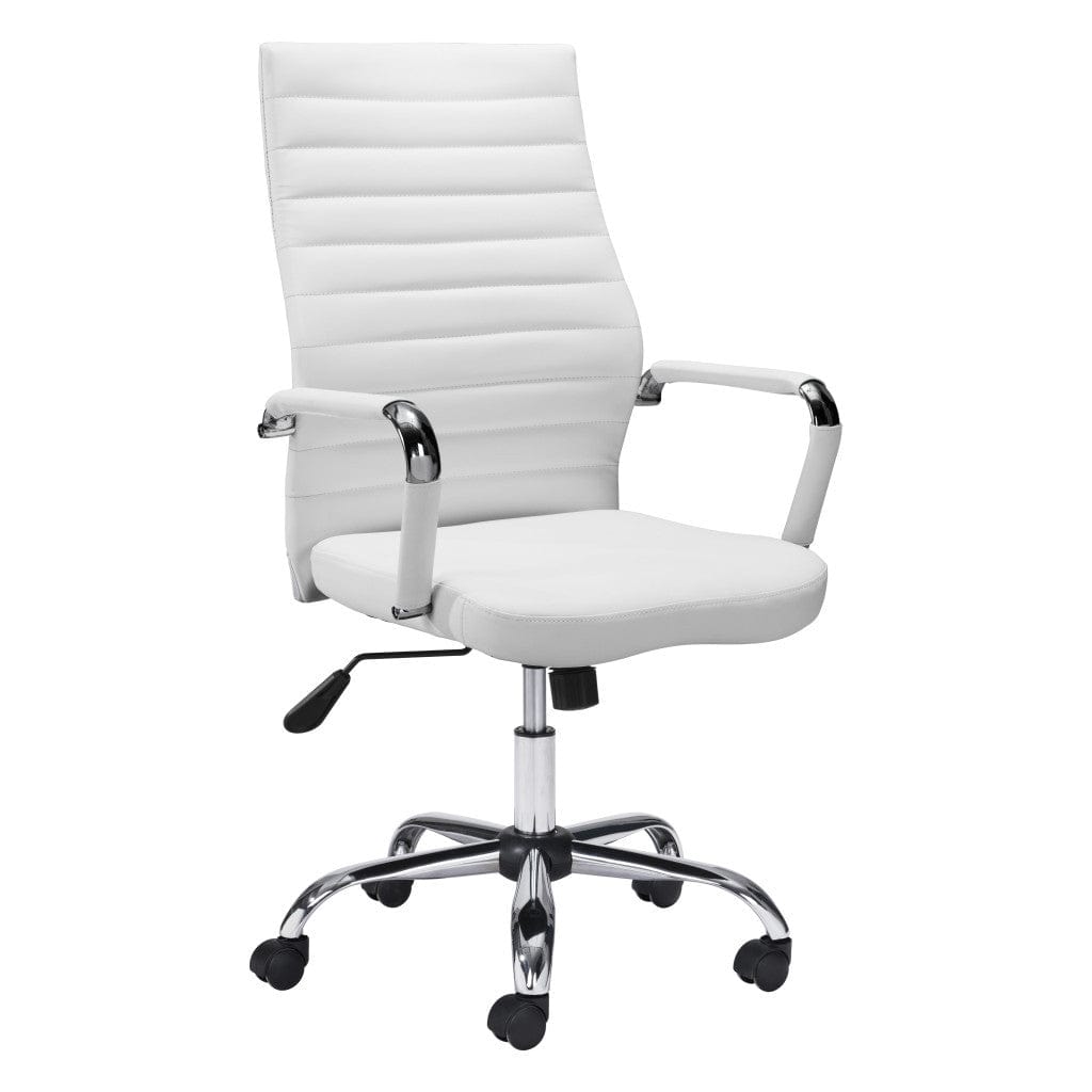 White and Silver Adjustable Swivel Faux Leather Rolling Conference Office Chair