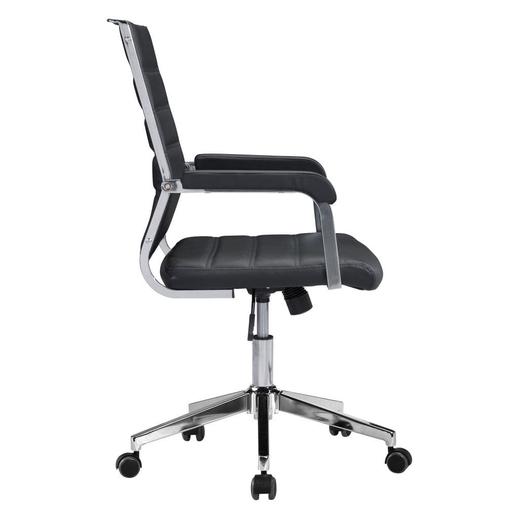 Black and Silver Adjustable Swivel Faux Leather Rolling Conference Office Chair