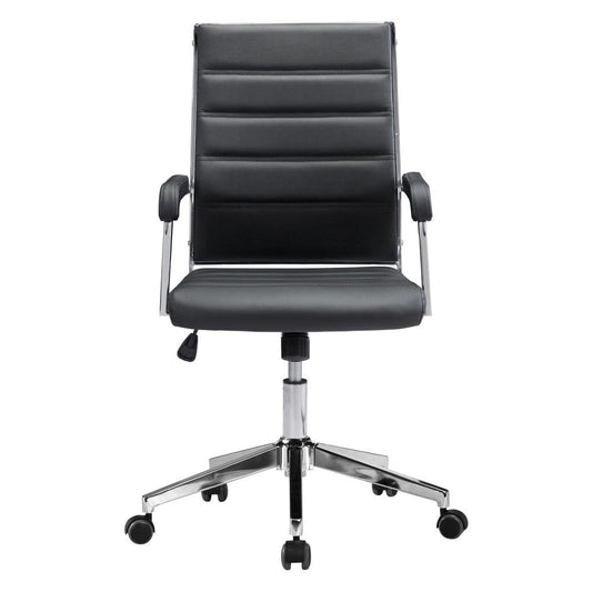 Black and Silver Adjustable Swivel Faux Leather Rolling Conference Office Chair