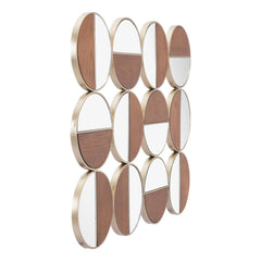 Set of Twelve Gold and Walnut Round Steel Framed Accent Mirror - Homeroots