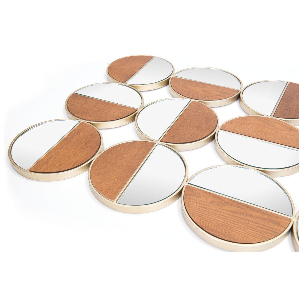 Set of Twelve Gold and Walnut Round Steel Framed Accent Mirror - Homeroots