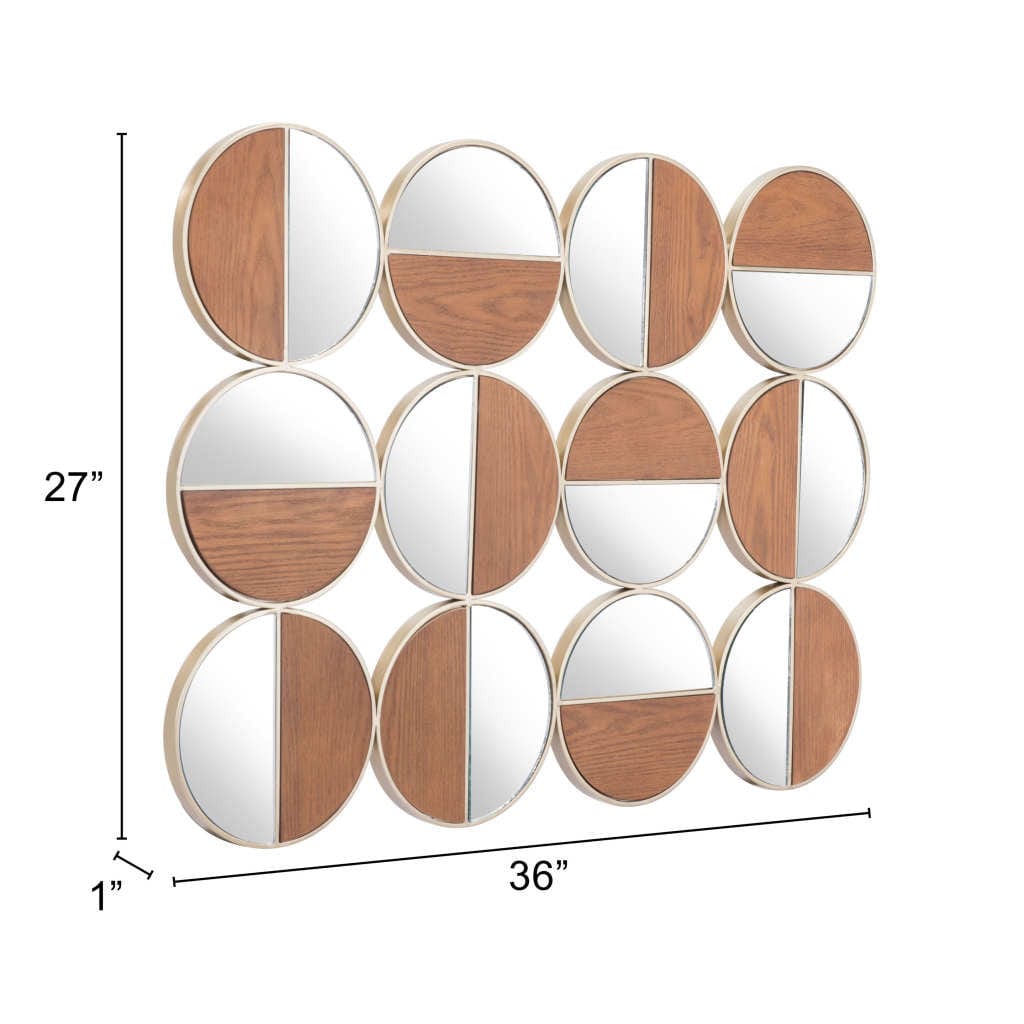 Set of Twelve Gold and Walnut Round Steel Framed Accent Mirror - Homeroots