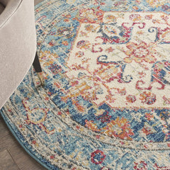 4' Blue And Ivory Round Power Loom Area Rug - Homeroots