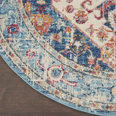 4' Blue And Ivory Round Power Loom Area Rug - Homeroots