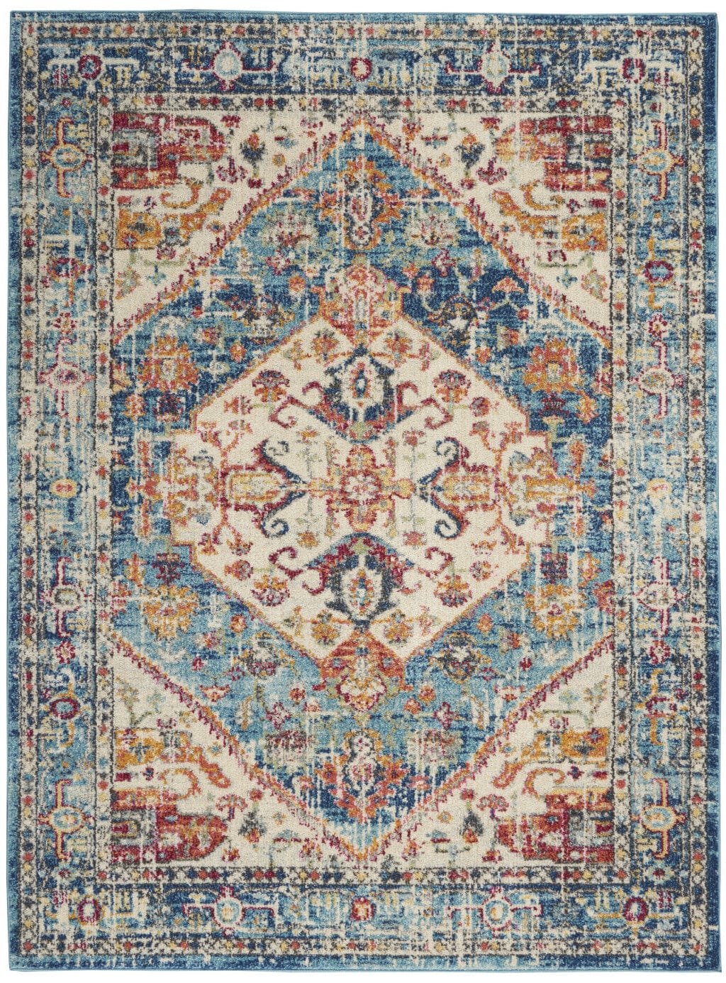 5' X 7' Blue And Ivory Power Loom Area Rug - Homeroots