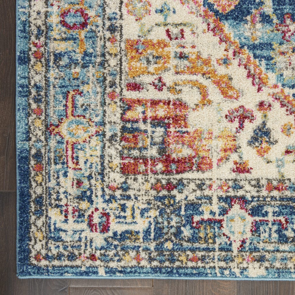 5' X 7' Blue And Ivory Power Loom Area Rug - Homeroots