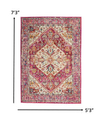 5' X 7' Pink And Ivory Power Loom Area Rug