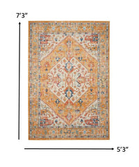 5' X 7' Ivory and Yellow Center Medallion Area Rug