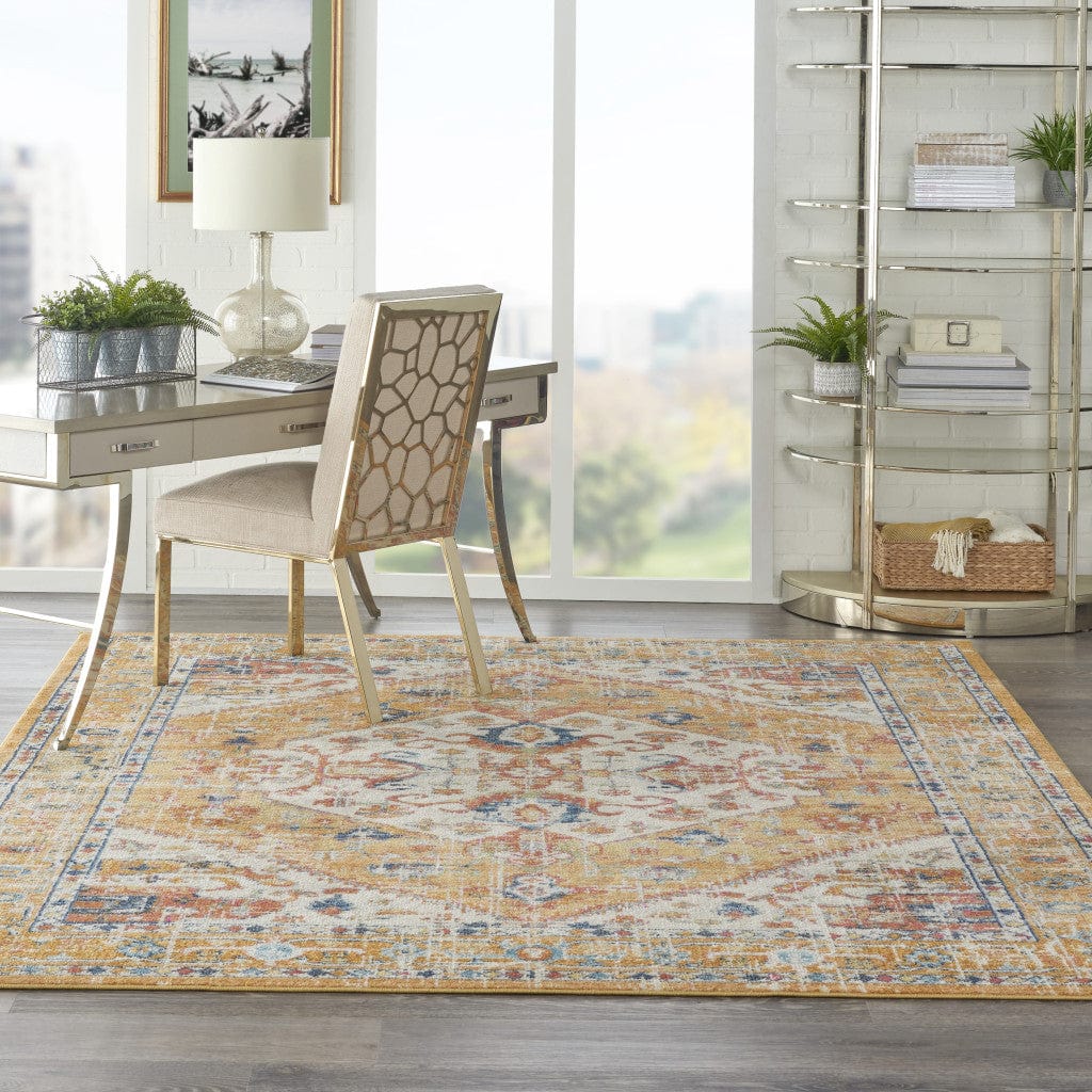 7' X 10' Yellow And Ivory Dhurrie Area Rug - Homeroots