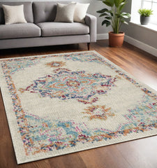 5' X 7' Gray And Ivory Power Loom Area Rug