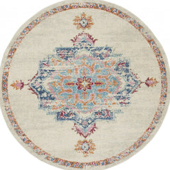 5' Gray And Ivory Round Power Loom Area Rug