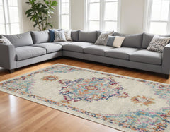 7' X 10' Gray And Ivory Power Loom Area Rug