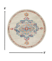 8' Gray And Ivory Round Power Loom Area Rug